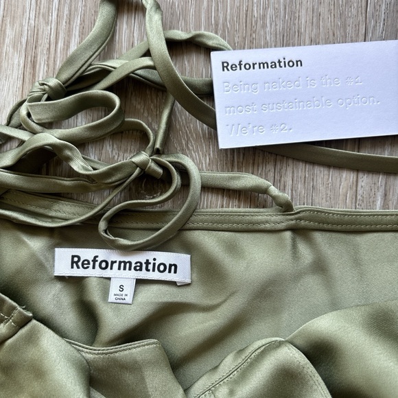 Reformation NWT Madrigal Artichoke Green Satin Maxi Slip Dress Size S - Picture 7 of 15